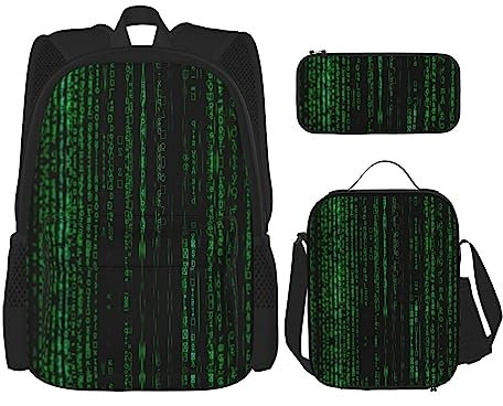 MDATT Flying Bees Daisy Honey Rucksack für Mädchen Büchertaschen Schule mit Lunchbox und Federmäppchen 3 in 1 Schultaschen Set, Hacker Ära, Einheitsgröße