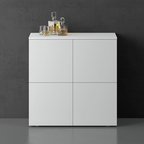 doporro Sideboard Kommode 76 cm in Matt Weiß Aufbewahrungsschrank Bodenstehend für Ihren Wohnbereich Viel Stauraum Schrank 04