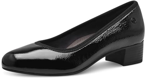Tamaris Comfort Damen Pumps aus Leder Kleiner Absatz, Schwarz (Schwarz Lack), 39 EU