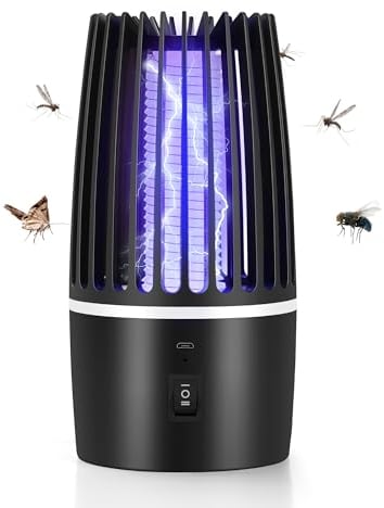 DJROLL Electrique Lampe Anti Moustique, 2 en 1 USB Rechargeable Portable Électrique Anti Mouches avec UV, 360° Tueur Insectes pour Intérieur Extérieur Camping Jardin