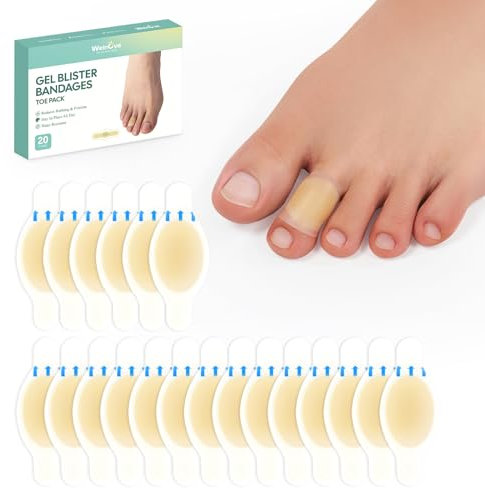 Welnove Blasenpflaster – 20 Stück Unsichtbare Hydrokolloid-Gel Pflaster gegen Blasen an Ferse & Zehen – Spezialpflaster als Blasenpolster, wasserfest & hautfarben - Zehen-Packung