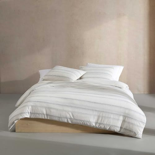 Calvin Klein Queen-Bettwäsche-Set, luxuriös weiche Bettwäsche mit passenden Kissenbezügen, gestreiftes Zimmerzubehör (Strie Stripe Off White, Queen)