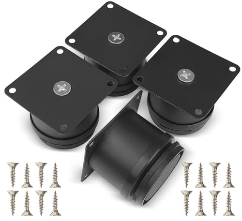 tekenewbse Lot de 4 Pieds Pied de Meuble Reglable, 50mm Génériques Pied de Table Metal avec des Vis Acier Inoxydable, Pied Meuble Salle de Bain Bureau Meuble Cuisine, Hauteur Réglable 0-15mm Venez