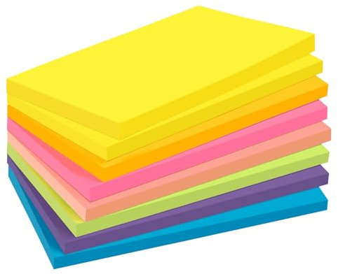 8 Blöcke Haftnotizen Groß, 76 x 127 mm XL Selbstklebend Klebezettel Bunt 7 Brillante Farben, 480 Stück Notizzettel Farbige Groß für Whiteboard, Checkliste, Moderationskarten (60 Blatt pro Block)