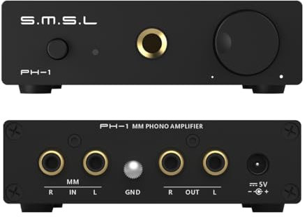 S.M.S.L PH-1 Phono Preamp para Tocadiscos MM, Mini Preamplificador de Audio Estéreo para Casa, Preamplificador para Gramófono/Reproductor de Discos/Altavoces Activos, Preamplificador de Auriculares