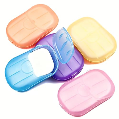 Gammaeon Seifenpapier Set, 5 Boxen, Tragbar mit Kunststoffbox Seifenpapier Bunt, Duftend, für Reisen, Camping