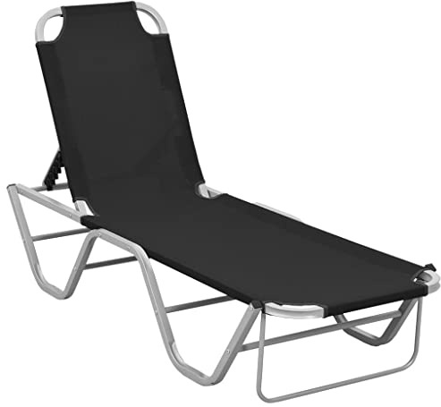 Frdhee Liegestuhl, Strandliege, Garten Sonnenliege, Strandliege, Relaxsessel, Gartenstuhl, Sonnenliege Aluminium und Textilene Schwarz Für Camping, Reise, Urlaub, Stabil