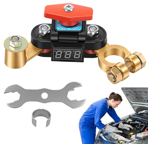 Upgraded Battery Isolator Switch 12V/24V with LED Voltage Display, Pure Copper Car Battery Disconnect Cut Off Switch, Power Kill Switches for Car, Motorhome, Boat, Lorry