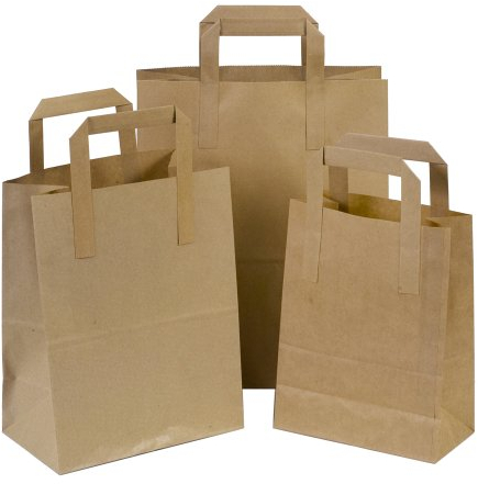 The Paper Bag Company Brown Paper Carrier Bags with Flat Handles, Pack of 100, paper , 30cm x 25cm x 14cm