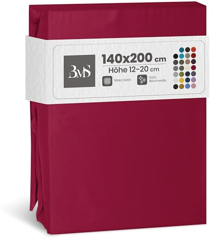 Bettwaesche-mit-Stil Mako Satin Spannbettlaken Spannlaken Spannbetttuch (140 cm x 200 cm, Matratzenhöhe 12-20 cm, Pink)