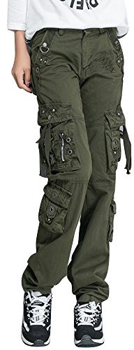 OCHENTA Femme Pantalon De Travail Combat Cargo Plusieurs Poches Vert Armé W30