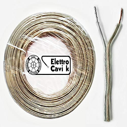 ELETTRO CAVI K - CAVO ELETTRICO PIATTINA BIPOLARE POLARIZZATA TRASPARENTE 2x1 mm² 2 POLI IN RAME PER IMPIANTI AUDIO CASSE STEREO AUTO PROFESSIONALE MADE IN ITALY 100 METRI