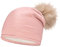 Neverless® außergewöhnliche Damen Strickmütze mit Fell-Bommel, Strick-Beanie rosa