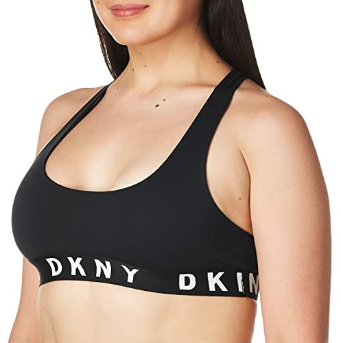 DKNY Women's Cozy Boyfriend Racerback Bralette Bra, Black/White, L