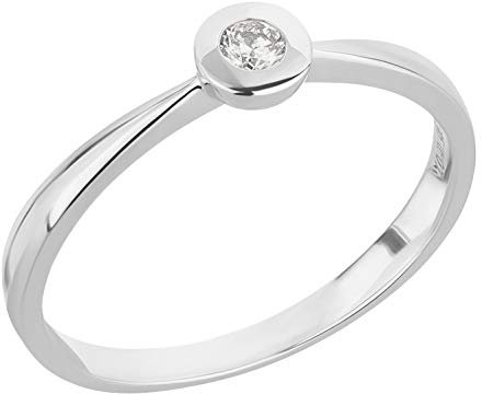 Ardeo Aurum Damenring aus 585 Gold Weißgold mit 0,07 ct Diamant Brillant Solitär-Ring Zargenfassung Verlobungsring