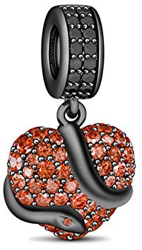 GNOCE Schlange auf dem Herzen Charm Anhänger S925 Sterling Silber Charm Perlen mit Granat Steine für Armband Halskette Schmuck Geschenk für Damen Herren