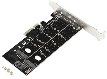 Futheda Dual M.2 PCIe Adapter M2 SSD NVME (M key) or SATA (B key) 22110 2280 2260 2242 2230 to PCIe 3.0 X4 Host Controller Expansion Card with Low Profile Bracket for Desktop PCI Express Slot