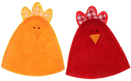 Inzopo Ensemble 2pcs Mignon Poule Sac Couvre-Oeufs en Tissu Non-tissé pour Cadeaux de Pâque - Jaune+Rouge