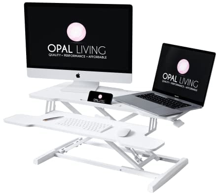 Opal Living Medium 32 / 81 cm White Standing Desk Converter with Keyboard Raiser - Portable Adjustable Desk Riser - Stand Up Desk Converter Sit to Stand Desk Stand