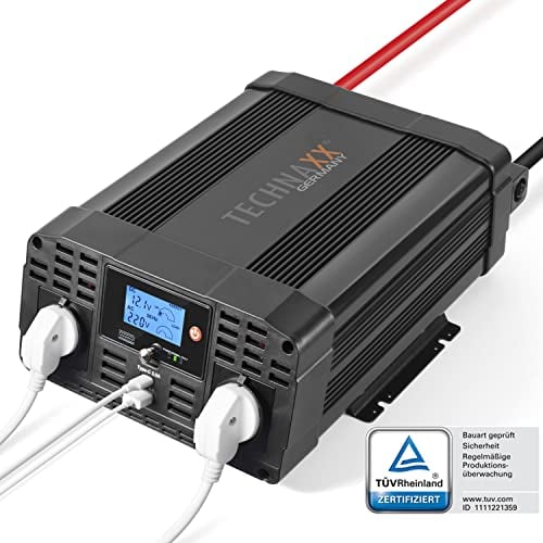 Technaxx KFZ Wechselrichter 12V auf 230V 2000W / 4000W – TÜV-zertifizierter Auto Spannungswandler mit LC-Display, 2x Schuko & 2x USB – Inverter für Camping, Wohnmobil, Boot – TE20