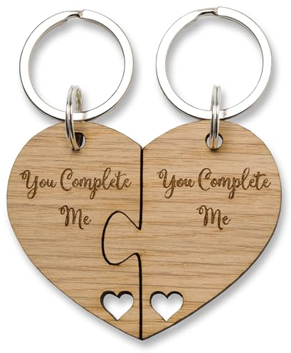 Schlüsselanhänger aus Eichenholz mit Puzzle-Herz „You Complete Me“, Schlüsselanhänger aus Holz, Valentinstagsgeschenk, Muttertagsgeschenke