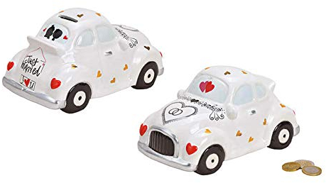 Spardose Hochzeitsauto aus Keramik Weiß (B/H/T) 20x10x11cm