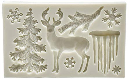 1 PC Christmas Silicone Moulds,Snowflake Christmas Tree Reindeer Candy Chocolate Silicone Molds Baking Tool for Xmas Birthday Party Supplies Cake Decoration,11.8x7.5x1.1cm