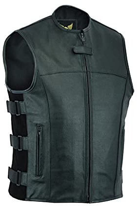 Leatherick Mens Warrior Style Leather Motorcycle Vest for Men with Deep Pockets (3XL, Black (Split Leather))