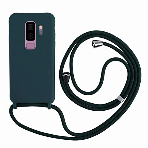 2ndSpring Handykette Schutzhülle kompatibel mit Samsung Galaxy S9 Plus Handyhülle mit Band,Halsband Lanyard Silikonhülle,Soft Silikon Dunkelgrün