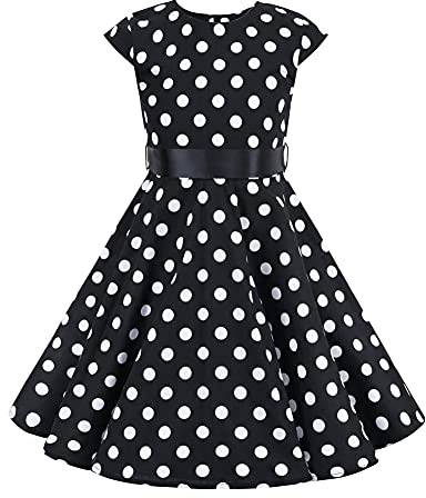 IWEMEK Girls Vintage 1950s Rockabilly Swing Dress Retro Audrey Hepburn Style 50s 60s Pinup Skater A-Line Cap Sleeve Summer Floral Polka Dots Evening Party Prom Dresses Ball Gown