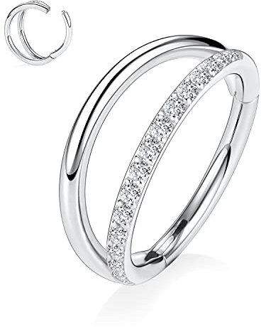 hengkaixuan 16G Knorpel Ohrringe Conch Schmuck 316L Chirurgenstahl Tragus Septum Clicker Ring Conch Creolen Helix Lip Lobe Piercing Schmuck Ohr Creolen 10mm Silber Doppel offen gestapelt mit CZ