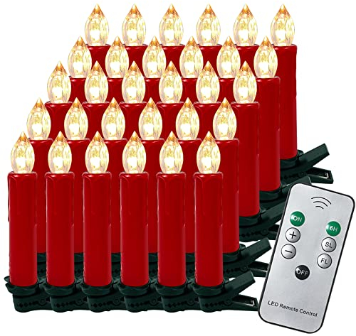 Gotoll Candele Natalizie a LED 30 pezzi Candele LED Senza Fiamma per Albero di Natale Candele Natalizie Senza Fili con Telecomando e Clips,Decorazioni Natalizie - Luce bianca calda