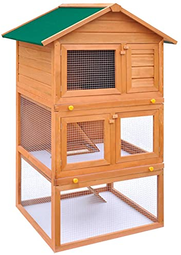 Gecheer 3-Ebenen Holzkäfig Kleintierstall Kleintierhaus Hasenstall Kaninchenstall Holz 80 x 71 x 160 cm für Haustiere Mit 2 rutschfesten Leitern für einen leichteren Zugang zu den oberen Etagen