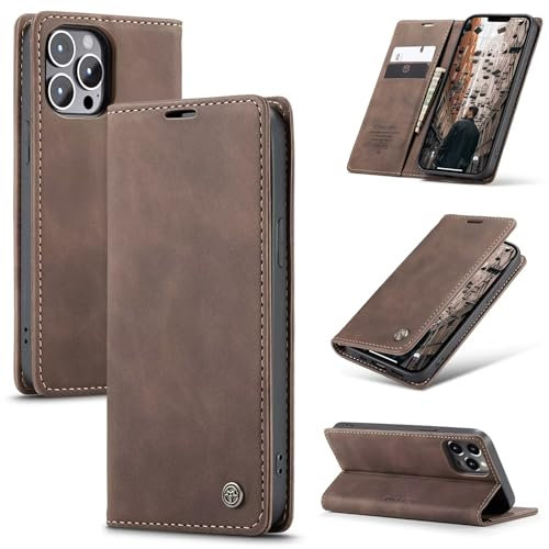 SLWYF Handyhülle für iPhone 12 Pro Max Hülle, PU Leder Flip Tasche Klappbar Magnet Wallet Lederhülle, Silikon Bumper Klapphülle Case mit Kartenfäch für iPhone 12 Pro Max, Kaffee