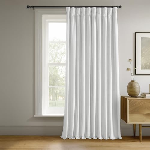 HPD Half Price Drapes Signature Velvet Thermal Blackout Curtains for Living Room 96 Inch Long (1 Panel) Rod Pocket Insulated Blackout Curtains for Bedroom Window Curtains, 100W x 96L, Primary White