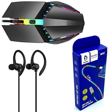 i-Beat Set da gioco, Mouse da gioco RGB, Cuffie con microfono, Cavo RGB USB C con trasferimento dati (1 metro)