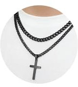 FUNEIA Halskette Herren Edelstahl Panzerkette Kette Silber Männer Kubanische Gliederkette Hip-Hop Silberkette Jungs Men's Necklace Schmuck Geschenk Herren Damen (E-Kreuz Schwarz Cuban, Länge 51cm)