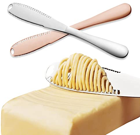GWAWG 2pcs Butter Knife,3 In 1 Butter Cutter,with Serrated and Scraped Wire Holes,Easy Spread,for Butter,Jams,Cheese,Ect