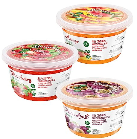 INSPIRE FOOD Bubble Tea Popping Boba Fresa, Mango, Maracuyá 3 pack de 450 gramos | Prepara delicioso boba tea en casa | listo para usar sin necesidad de cocinar