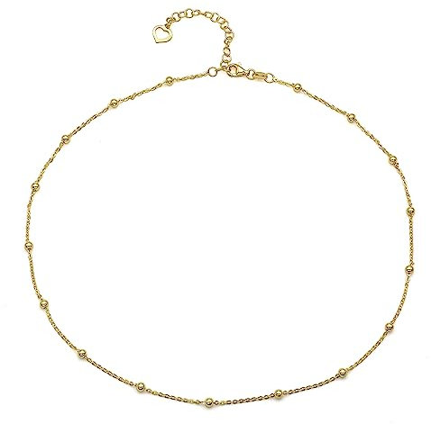 Aka Gioielli® - Collana Girocollo Donna in Argento 925 Placcata Oro Giallo 18 Kt - Catenina con Sfere - lunghezza regolabile