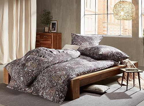 Bettwaesche-mit-Stil Mako Satin Paisley Bettwäsche orientalisch Beere grau - 135x220 + 80x80 cm - 100% Baumwolle