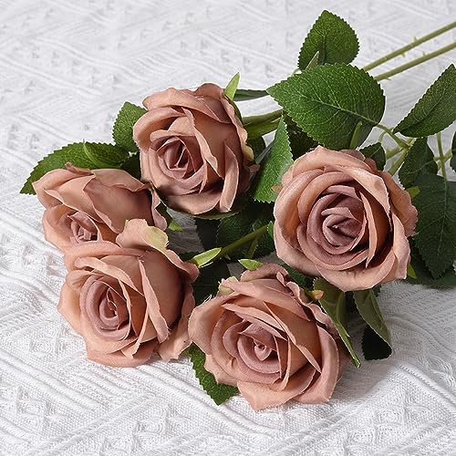 10 Stück Künstliche Rosen,Kunstblumen Rose Künstlich Blumenköpfe Fake Rosen mit Stielen für Hochzeit Party Valentine's Day Nach Hause Halloween Vase Tischdeko Thanksgiving Zuhause Dekoration,Braun