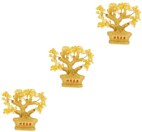 ABOOFAN 3st Citrin-glücksbaum Feng-Shui-Armband Chinesische Dekoration Fengshui-zitrinbaum Fotografie Glücksbaum Stütze Zitronendekorationen Für Zu Hause Geldbaum Büro Harz Bonsai Kristall