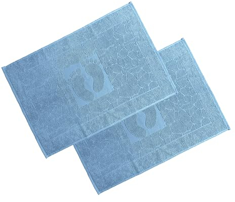OG-ER Badvorleger Set 2 Teilig, Frottee Duschvorleger, Waschbar Duschmatte & Badteppich, 100% Baumwolle, Saugfähig & Schnelltrocknend (Hellblau, 50 x 70 cm)