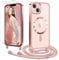 Ethanger Coque pour iPhone 13/iPhone 14 avec Cordon de Collier + 2×Verre Trempé, Coque Transparente Silicone TPU Bumper Etui Housse avec Cordon Réglable, Coque Magnétique pour iPhone 13/14 Rose