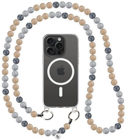 beadstars Perlen Handykette Universal zum Umhängen inkl. Patch und Geschenkbox, handgefertigt in Deutschland, bunte Holzperlen, versch. Längen kompatibel mit iPhone, Samsung (Stonewall, 140cm)