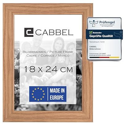 CABBEL Bilderrahmen 18x24 cm, Eiche, stabiles MDF-Holz Rahmen, bruchsicherem Plexi-Glas, zum Aufhängen & Aufstellen, ideal für Fotos/Bilder/Collage