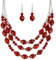 FULU AUTUMN Chunky Statement Perlen Kette und Ohrringe Set Schmuck Set für Damen Valentinstag Geburtstags Geschenk für Frauen(42-Red)