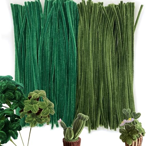 VntMQP Chenille-Faden-Set, Pfeifenreiniger-Set, bunt, zum Basteln, 30 cm x 6 mm Pfeifenreiniger, geeignet für Blumen, kleine Tiere, Halloween, Weihnachten DIY-Kunstwerke (200Olivgrün+Dunkelgrün)