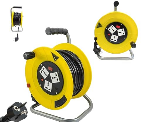 Prolunga Elettrica con Avvolgicavo 40 Metri 750W Cavo Presa Spina Schuko 3 Prese Universali 16A Cavo di Prolunga con Manovella